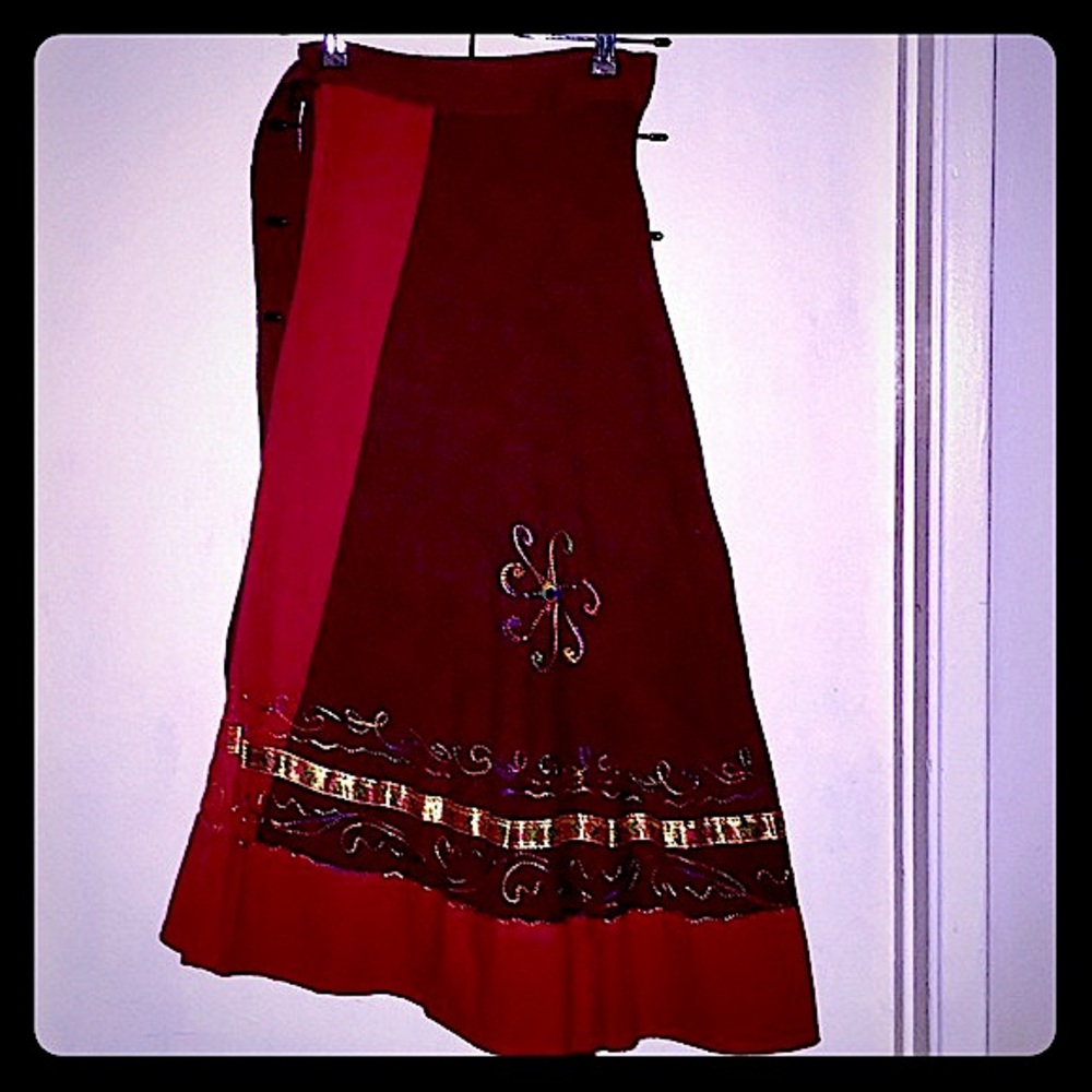 Embroidered Wrap Skirt